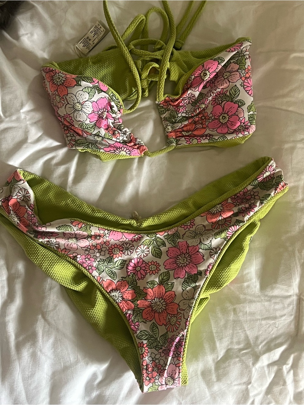 Maaji Lime Green Bikini with Pink Floral Accent